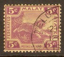 Federated Malay States 1922 5c Mauve on pale yellow. SG61.